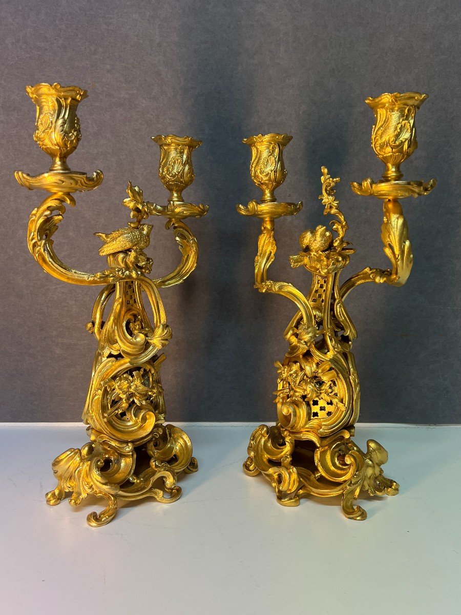 Superb Pair Of Candelabra Candlesticks Candlesticks In Mercury-gilt Bronze 19th Century-photo-8