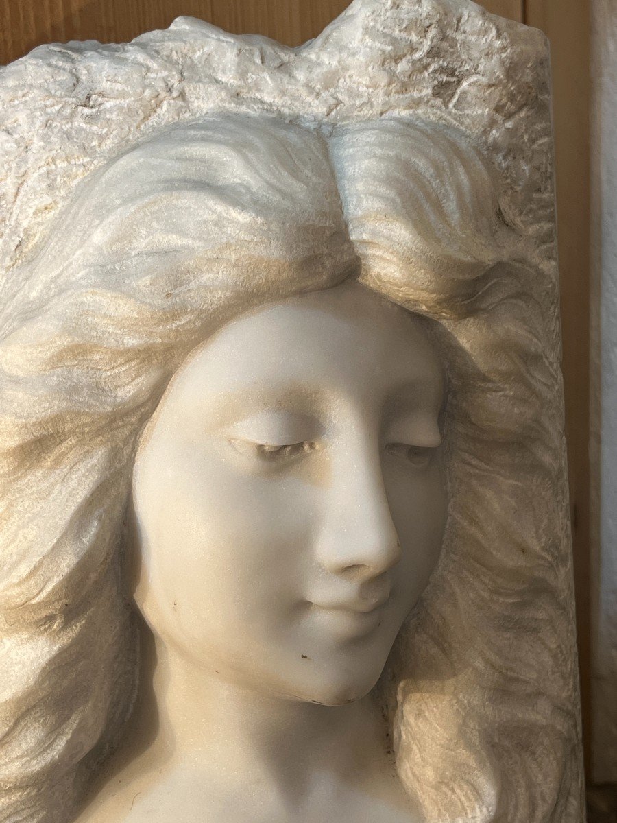 Buste En Marbre De Carrare De Style Art Nouveau Représentant Un Portrait De Femme Signé Lebrun -photo-3