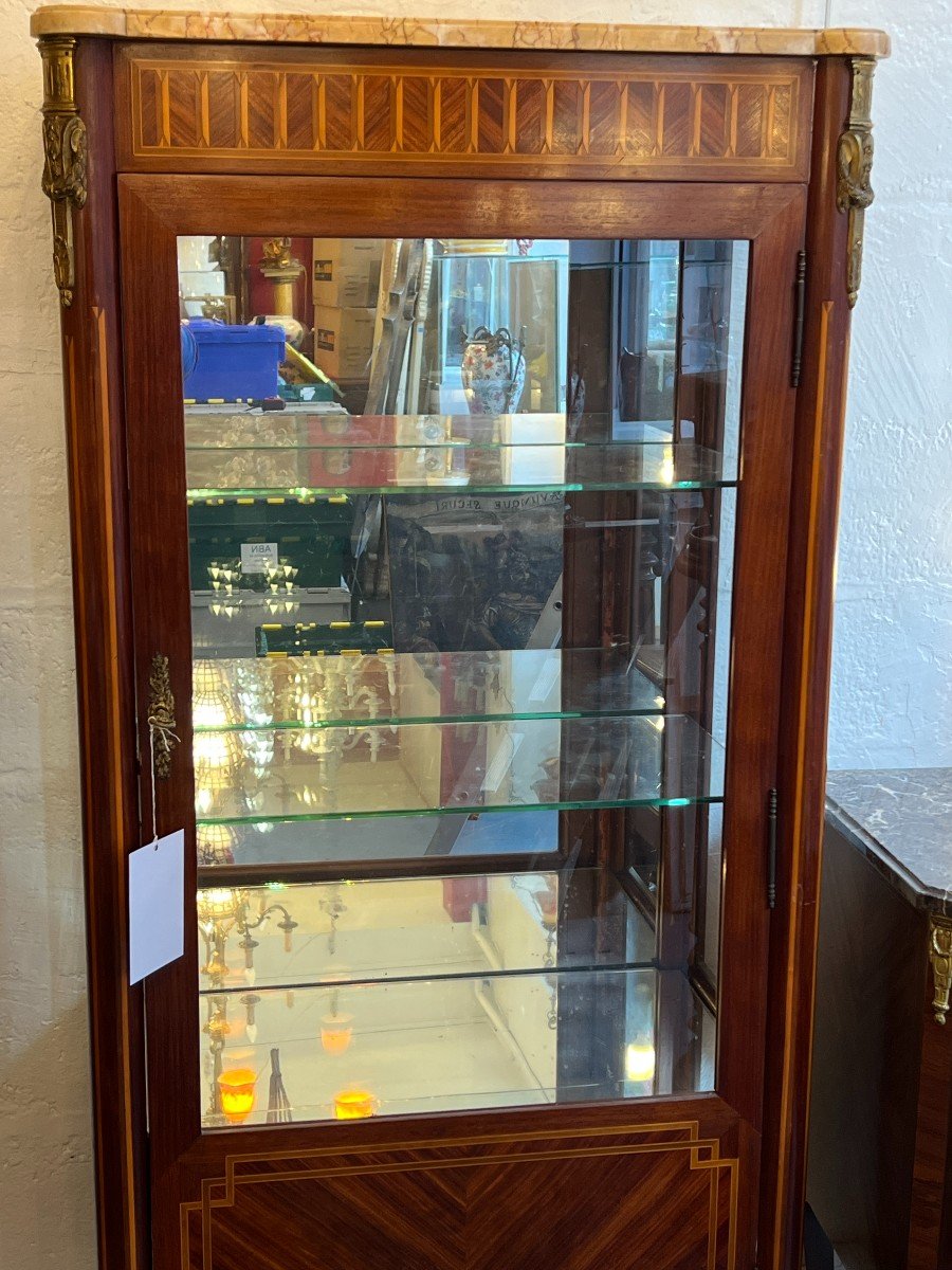 Vitrine De Style Louis XVI En Plaquage De Marqueterie De Filets à La Grecques, époque XIXe  -photo-2