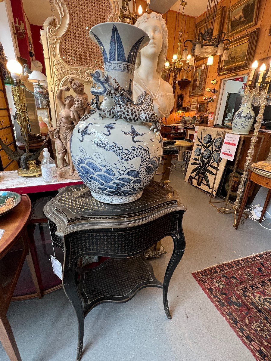 Important Vase En Porcelaine De Chine, Thianqund, XXe 63 Cm à Décor De Dragon à 5 Griffes-photo-3