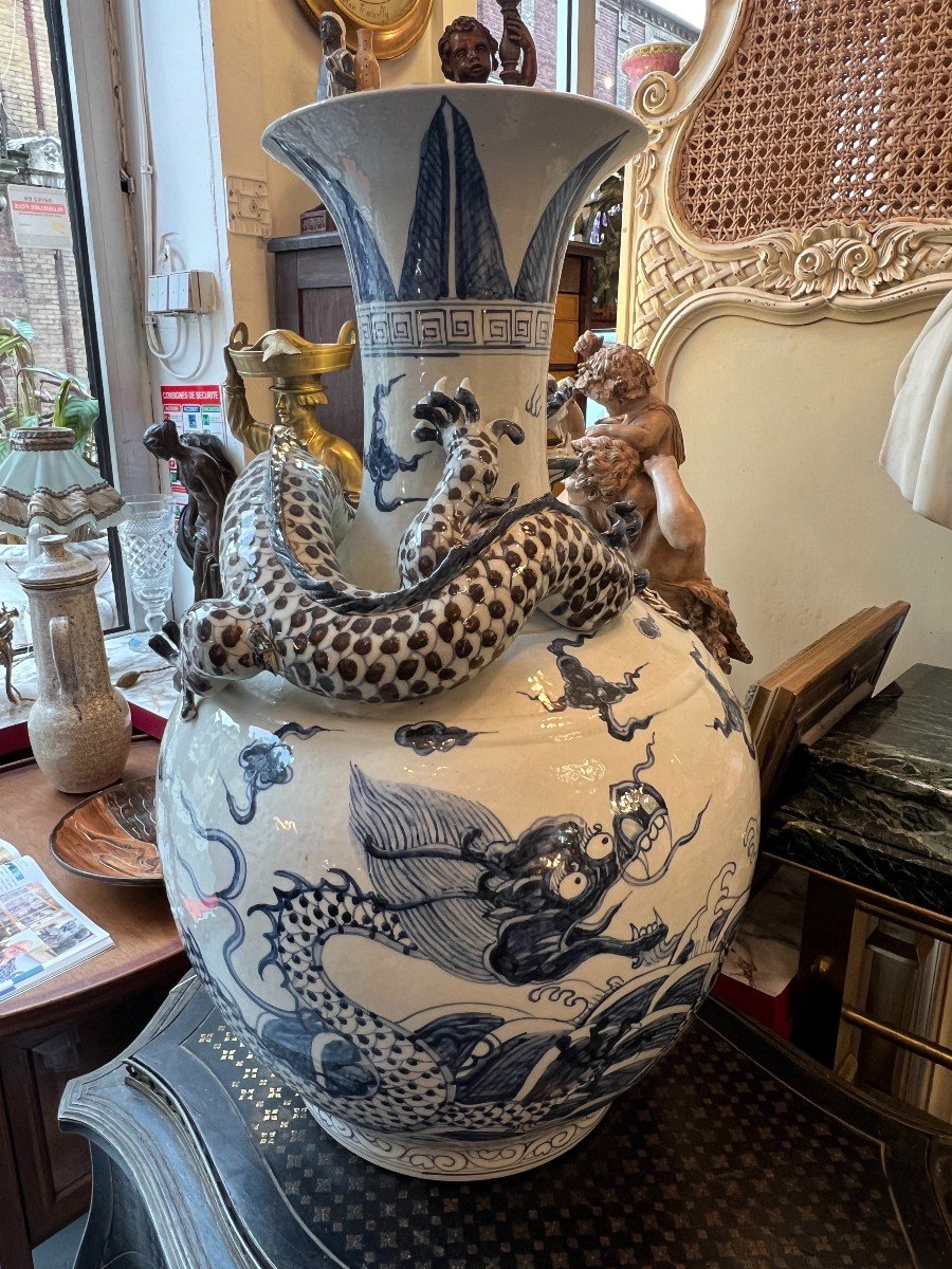 Important Vase En Porcelaine De Chine, Thianqund, XXe 63 Cm à Décor De Dragon à 5 Griffes-photo-6