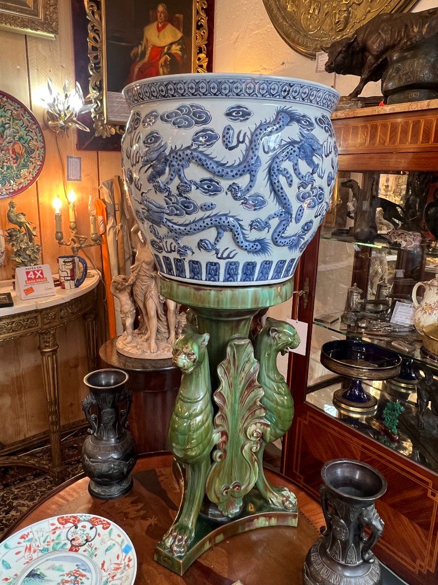 Important Antique Aquarium Vase In Chinese Porcelain, Circa 1900, Dragon Decor -photo-2