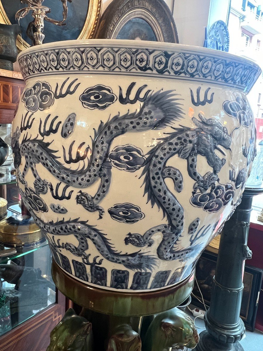 Important Antique Aquarium Vase In Chinese Porcelain, Circa 1900, Dragon Decor -photo-4