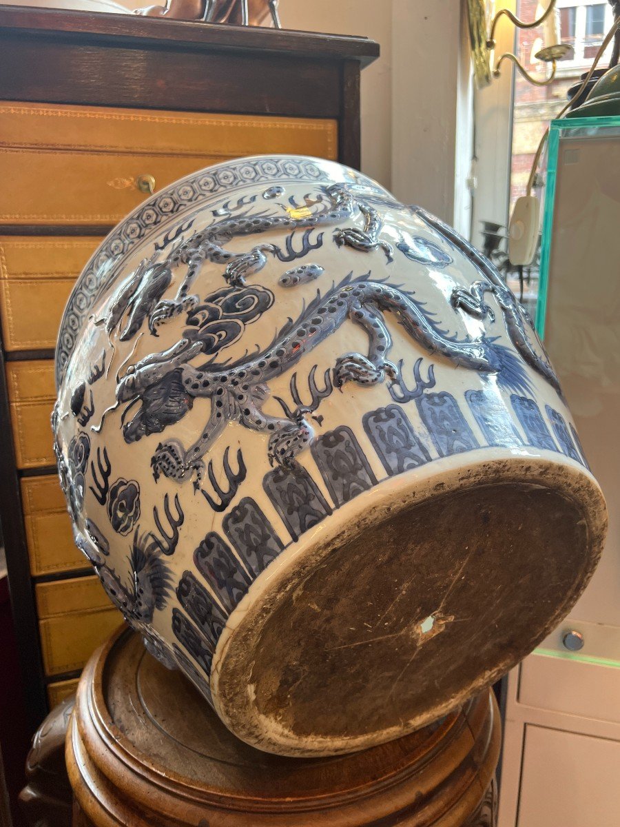 Important Antique Aquarium Vase In Chinese Porcelain, Circa 1900, Dragon Decor -photo-7
