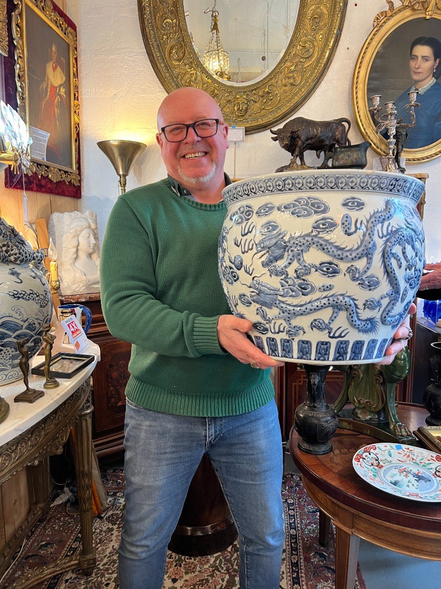 Important Antique Aquarium Vase In Chinese Porcelain, Circa 1900, Dragon Decor 