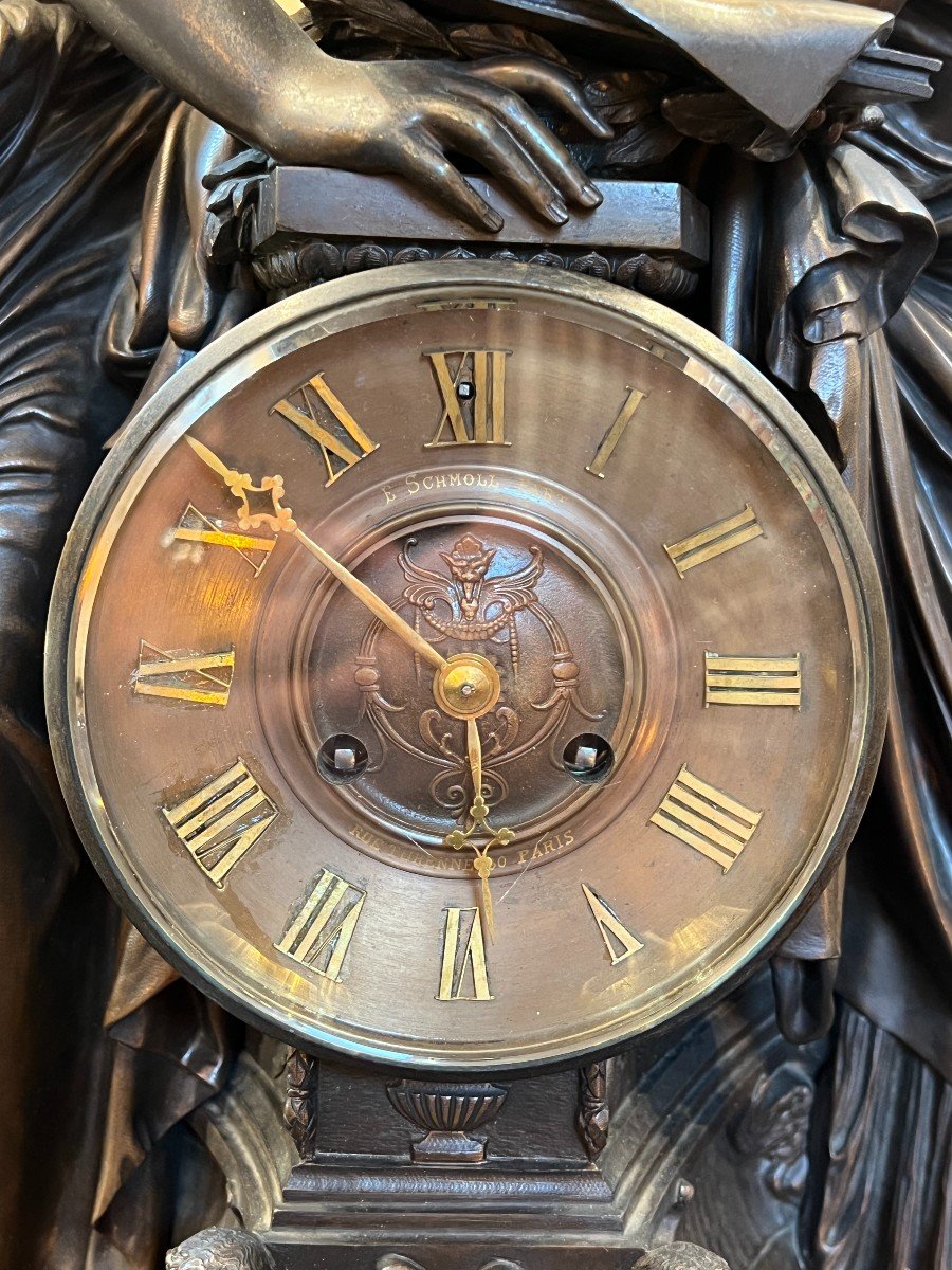 Imposing Fireplace Trim Signed By Mathurin Moreau In Bronze 19th Century-photo-2