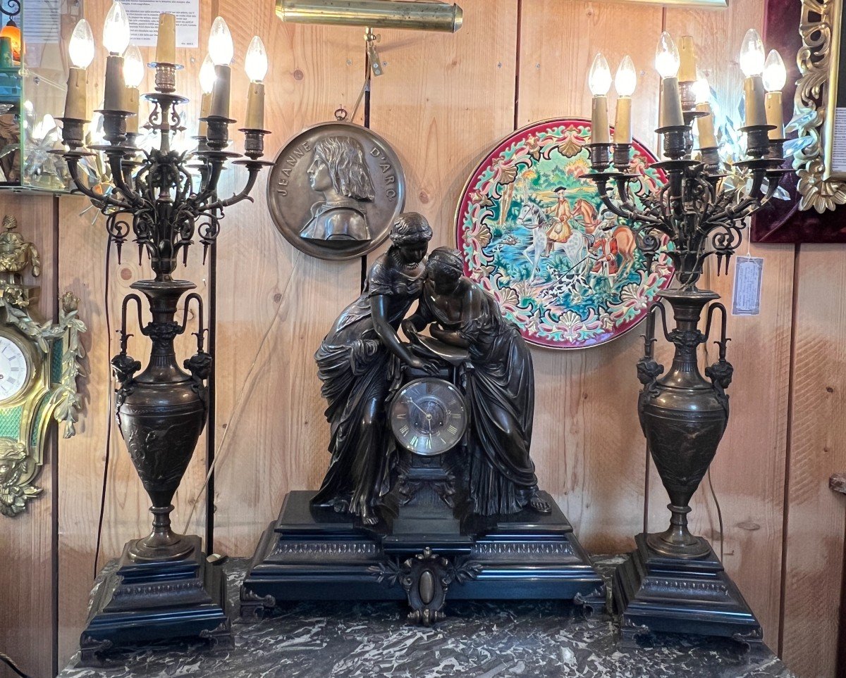 Imposing Fireplace Trim Signed By Mathurin Moreau In Bronze 19th Century