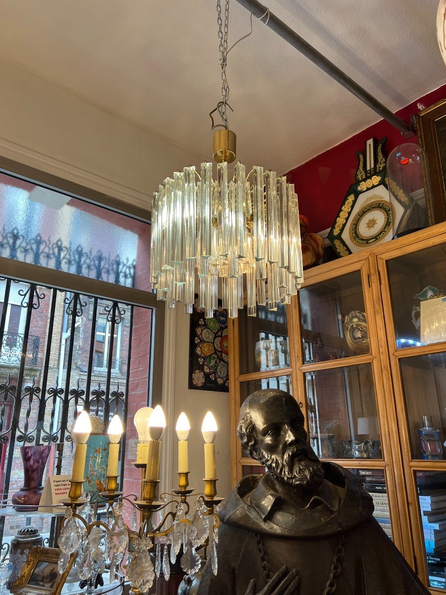 Venini Chandelier With Tridri Crystal Cascades, Circa 1960-photo-2
