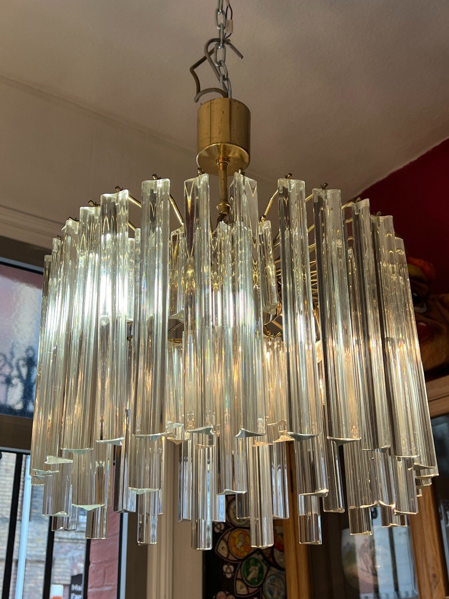 Venini Chandelier With Tridri Crystal Cascades, Circa 1960-photo-4