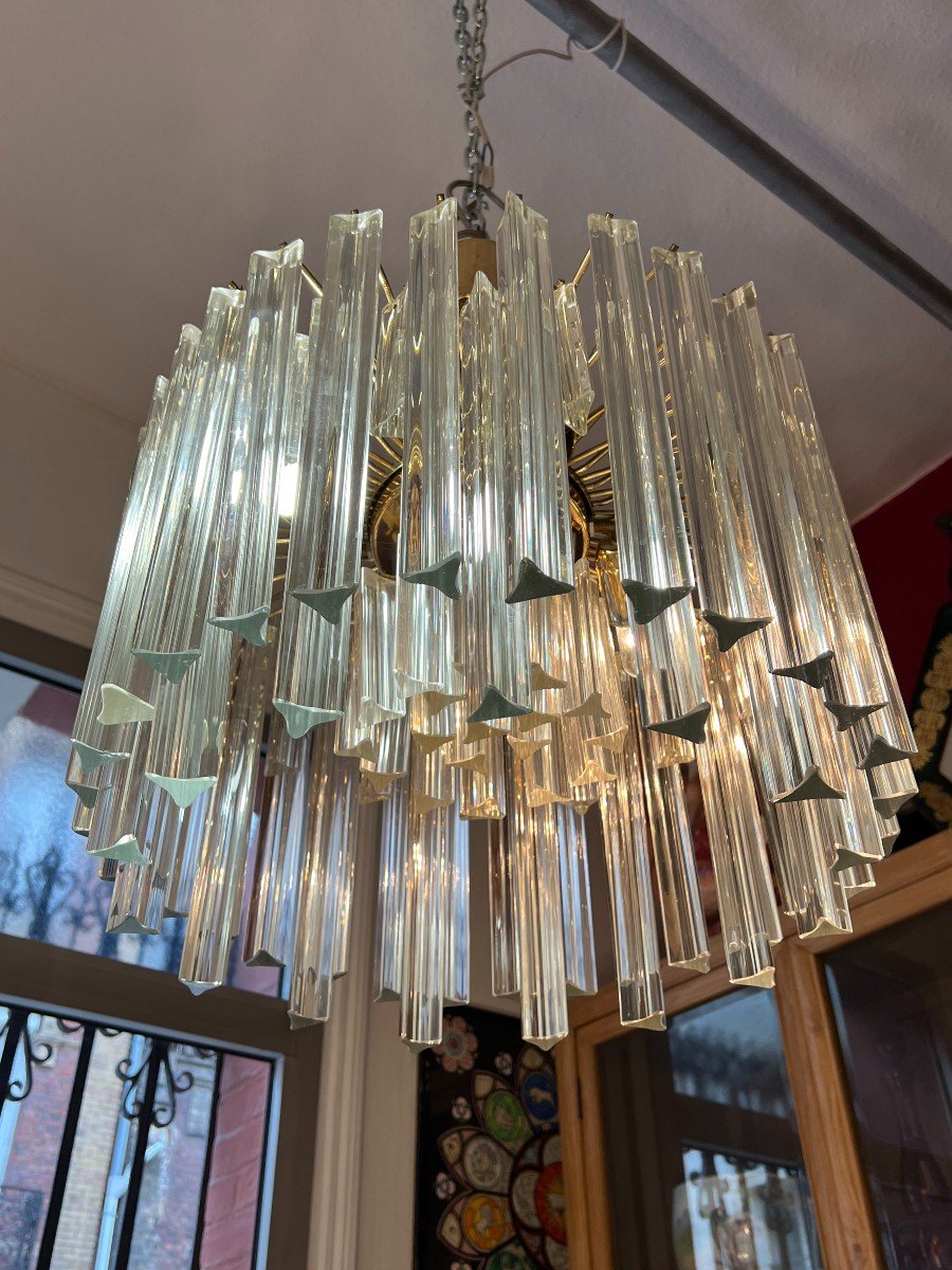 Venini Chandelier With Tridri Crystal Cascades, Circa 1960-photo-1