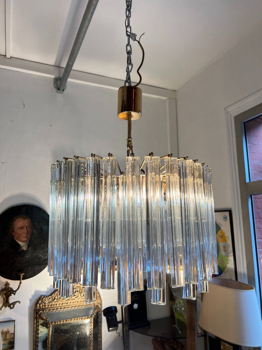 Venini Chandelier With Tridri Crystal Cascades, Circa 1960-photo-8