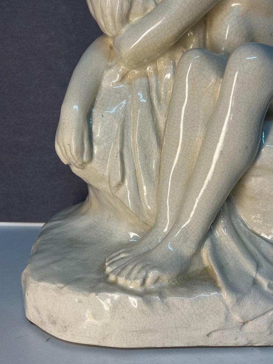 Glazed Terracotta Sculpture, 1930, Nude Woman Seated On A Rock, Edition Kaza G. Granger-photo-4
