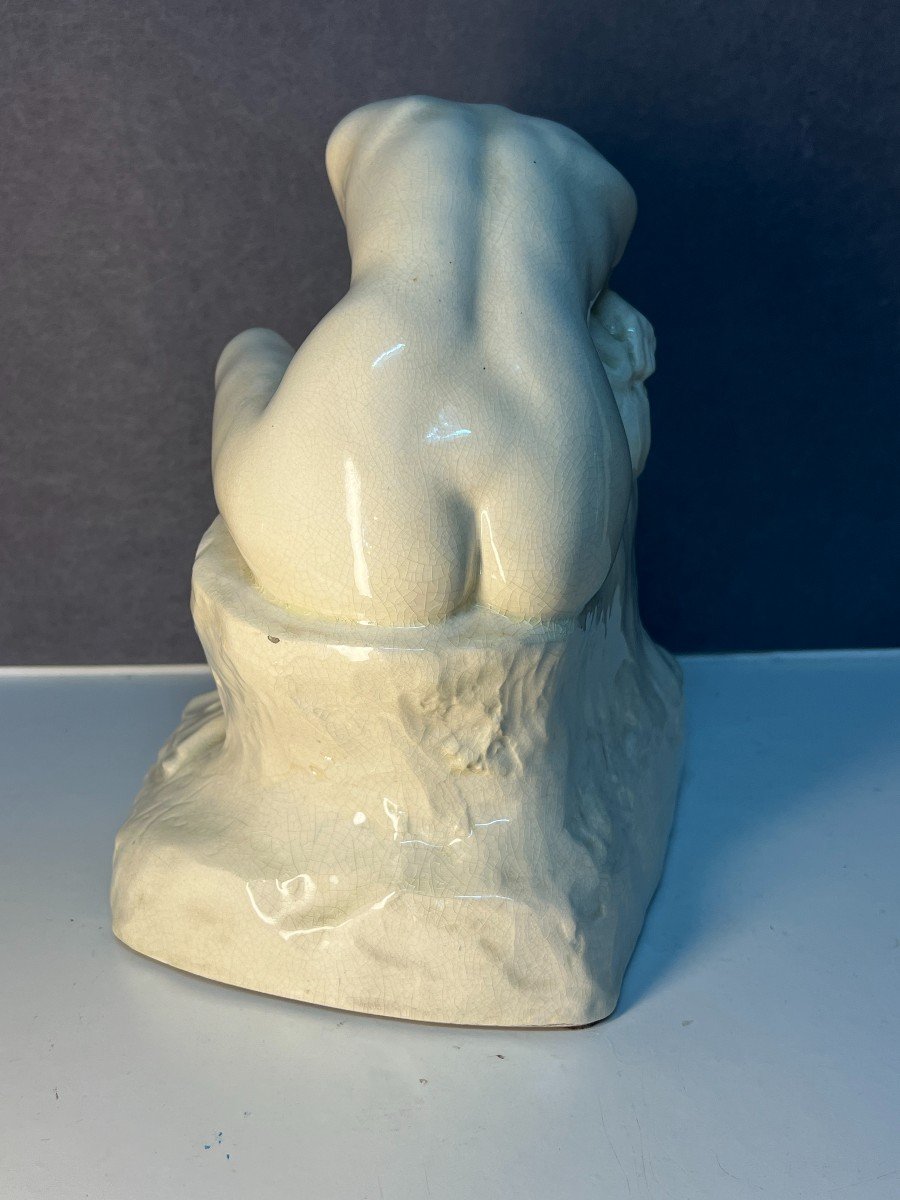 Glazed Terracotta Sculpture, 1930, Nude Woman Seated On A Rock, Edition Kaza G. Granger-photo-3