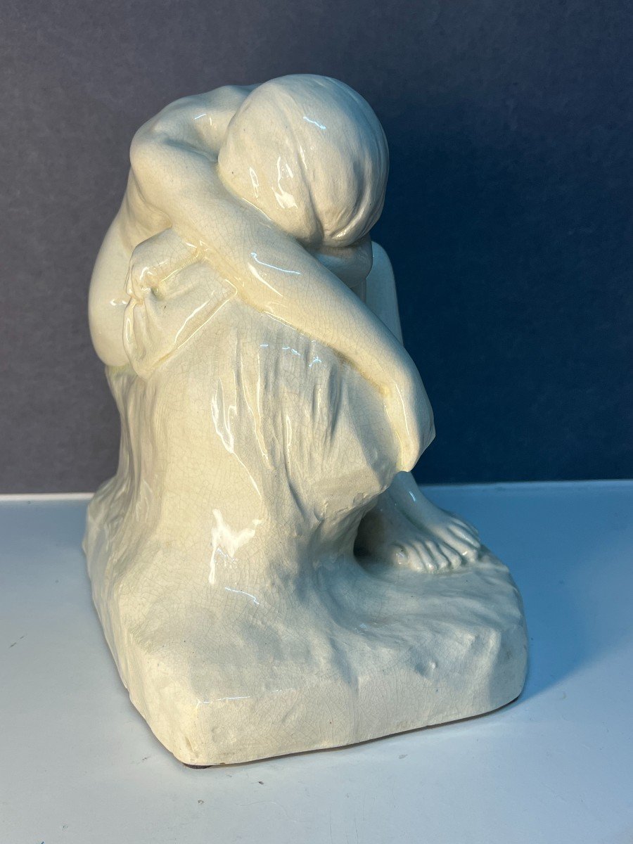 Glazed Terracotta Sculpture, 1930, Nude Woman Seated On A Rock, Edition Kaza G. Granger-photo-5