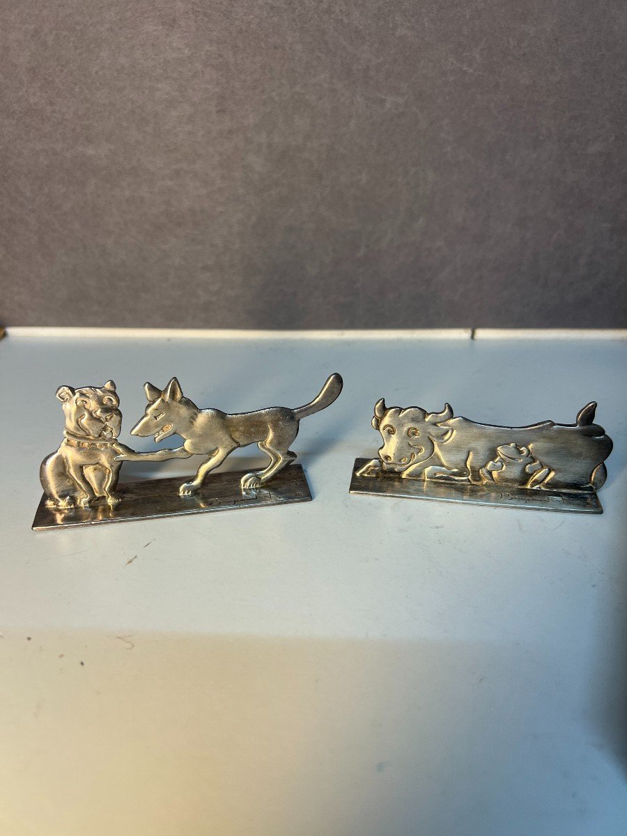 12 Silver Metal Knife Holder "la Fontaine's Fables" By Benjamin Rabier And Dilecta-photo-3