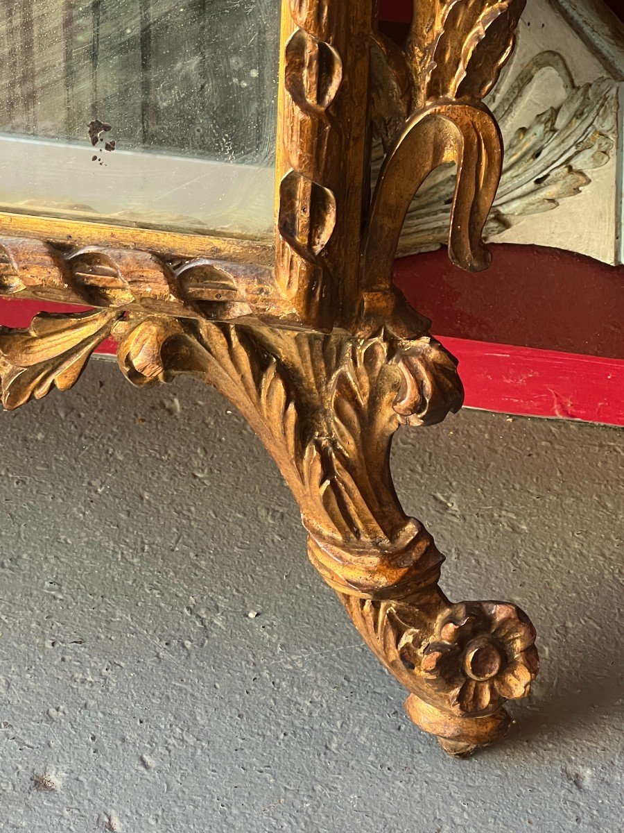 Miroir Ancien Dessus De Commode Ou Entre Deux Fenêtres, Bois Sculpté XVIIIe Siècle-photo-1