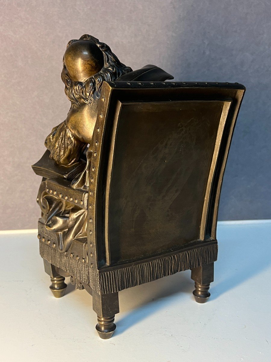 Sculpture Of Molière Seated In An Armchair, Signed Pradier, Late 19th Century-photo-2