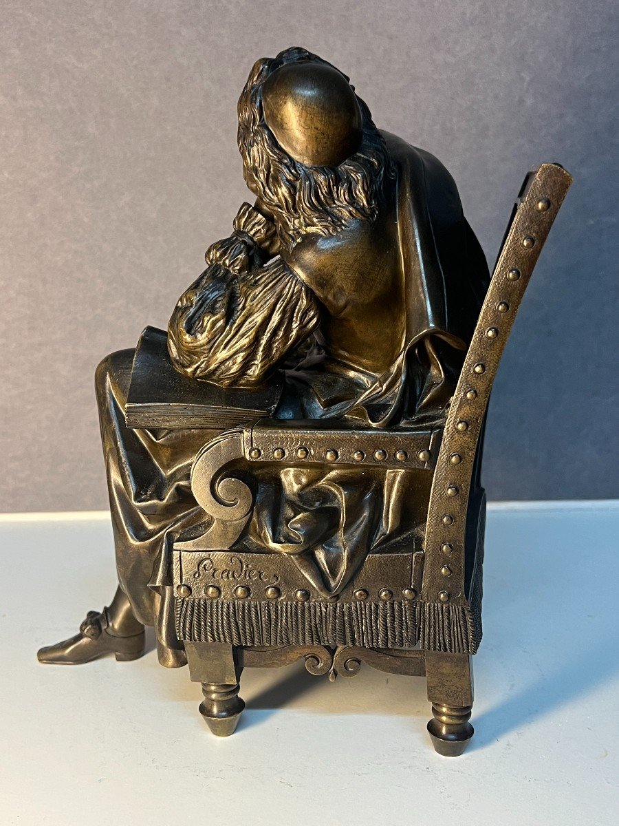 Sculpture Of Molière Seated In An Armchair, Signed Pradier, Late 19th Century-photo-3