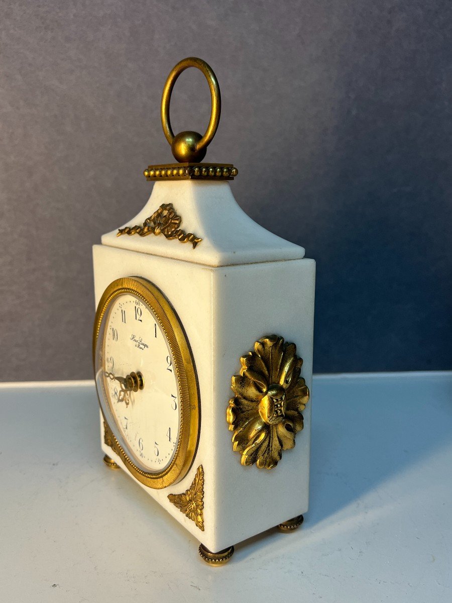 Hour Lavigne In Paris, Beautiful Alarm Clock, In Marble And Gilded Bronze-photo-3