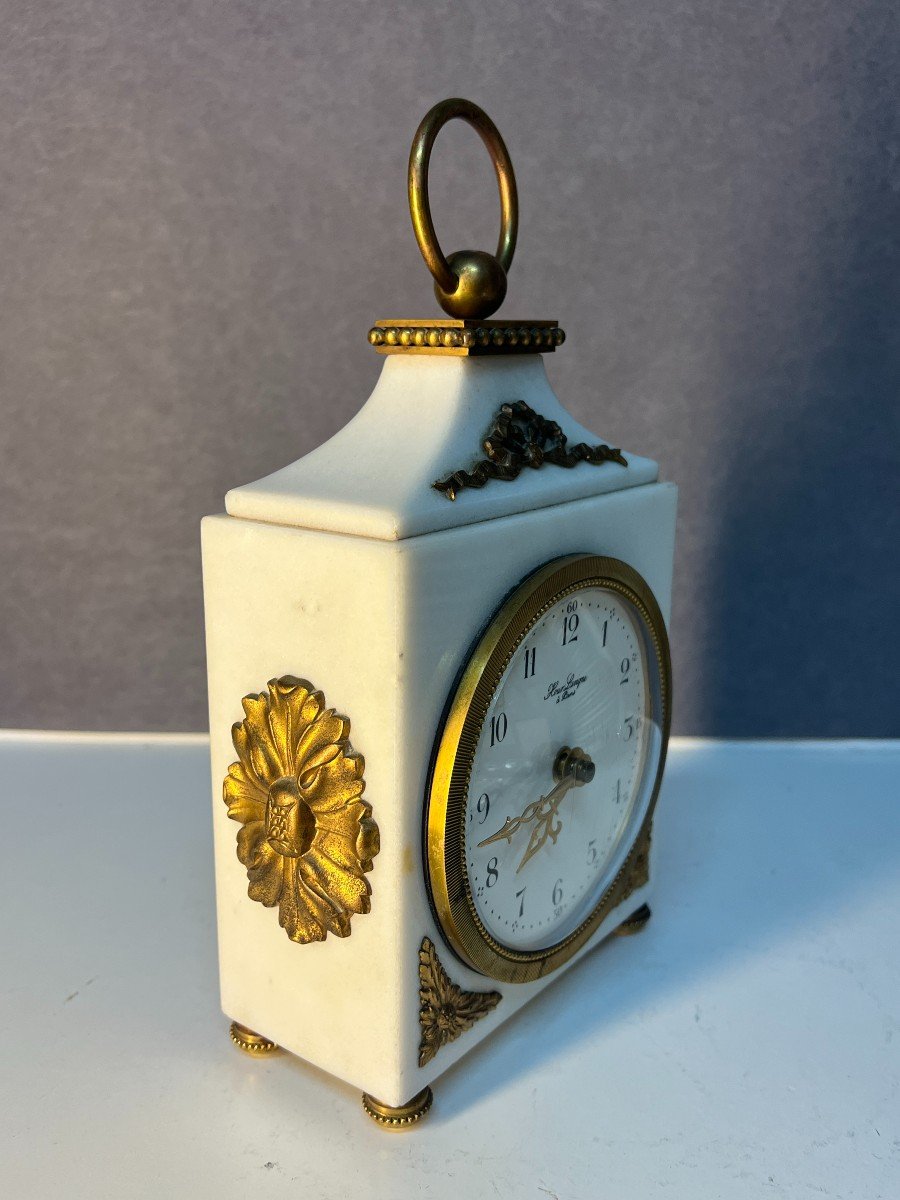 Hour Lavigne In Paris, Beautiful Alarm Clock, In Marble And Gilded Bronze-photo-4