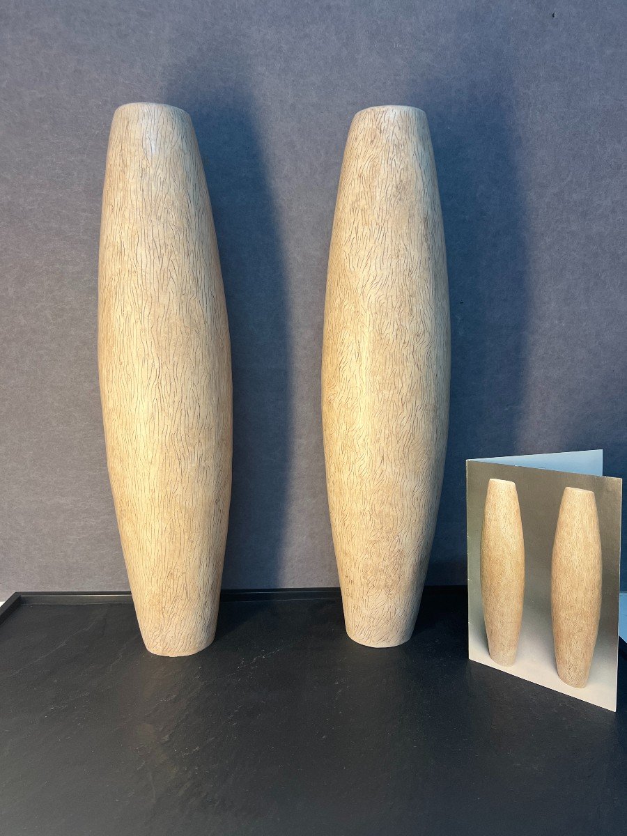 Pair Of Modernist Ceramic Vases By Marius Fernandez, Height 42 Cm-photo-2