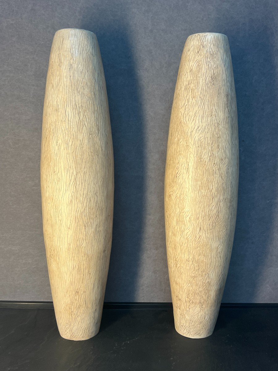 Pair Of Modernist Ceramic Vases By Marius Fernandez, Height 42 Cm-photo-1