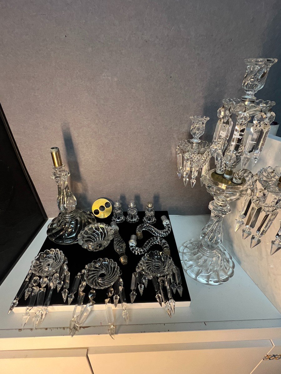 Importante Paire De Candélabres Chandeliers En Cristal De Baccarat 56 Cm-photo-6