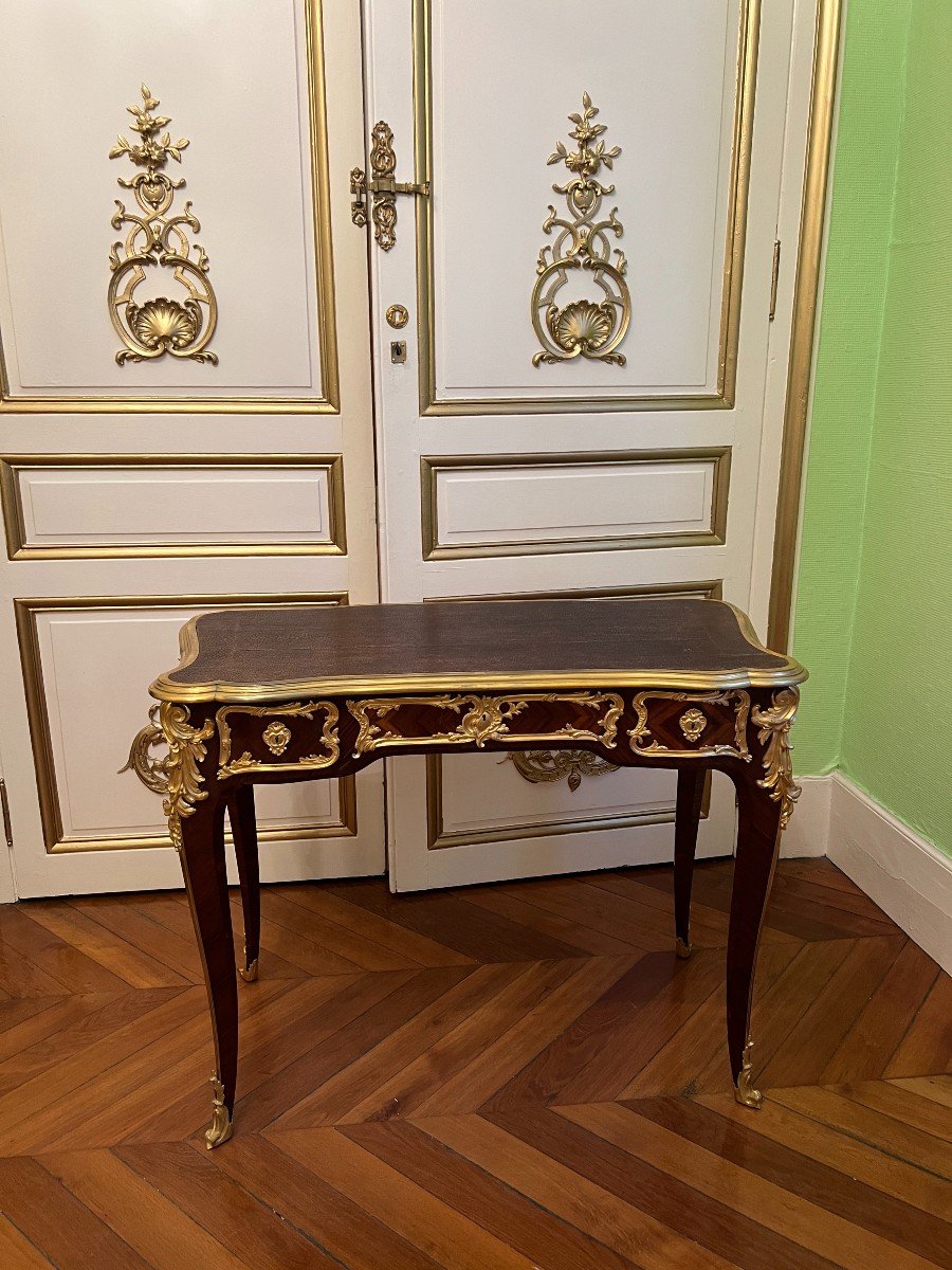 Paul Sormani, Stamped Lady's Desk, Violet Wood Marquetry, 19th Century -photo-2