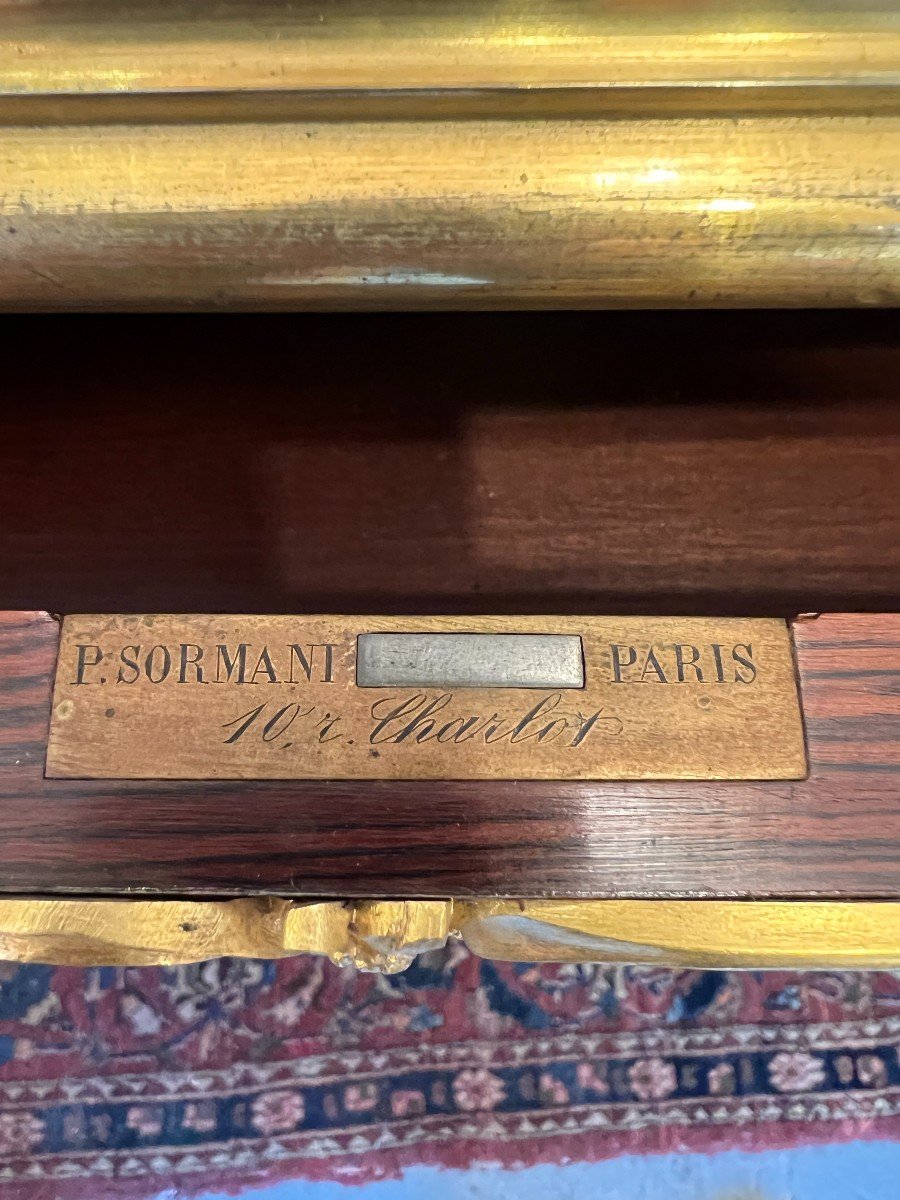 Paul Sormani, Stamped Lady's Desk, Violet Wood Marquetry, 19th Century -photo-6