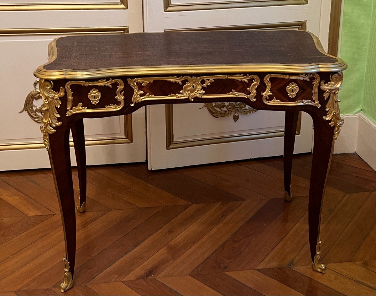 Paul Sormani, Stamped Lady's Desk, Violet Wood Marquetry, 19th Century 