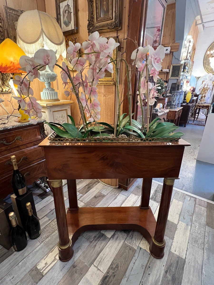 Jolie Jardinière En Marqueterie Et Bronze Doré, époque Empire, XIXe Siècle-photo-2