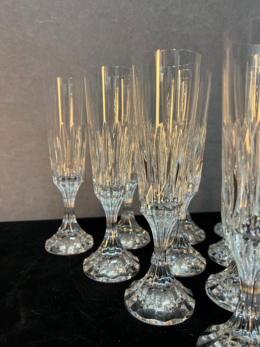 Set Of 10 Baccarat Crystal Champagne Flutes, Assas Model, Height 21.6 Cm-photo-3