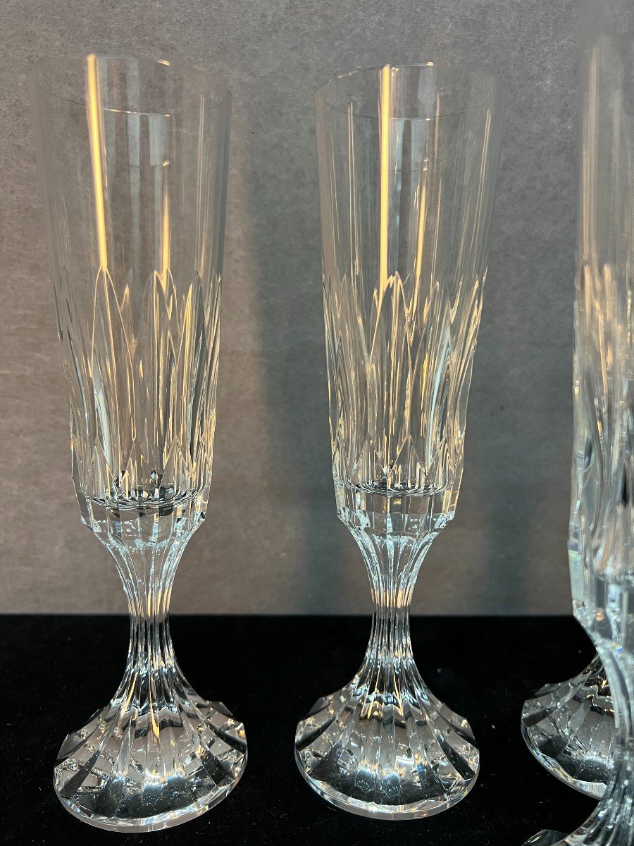 Set Of 10 Baccarat Crystal Champagne Flutes, Assas Model, Height 21.6 Cm-photo-4