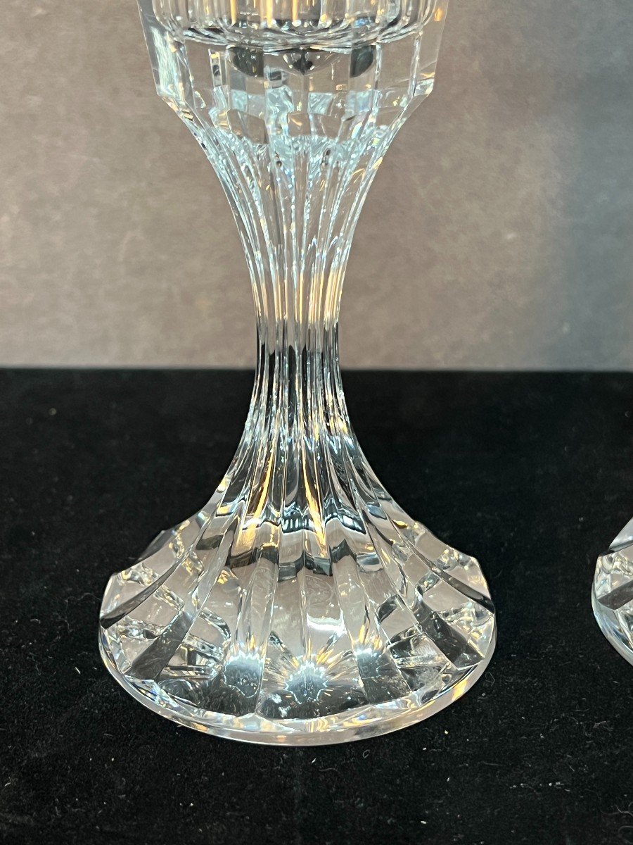 Set Of 10 Baccarat Crystal Champagne Flutes, Assas Model, Height 21.6 Cm-photo-2