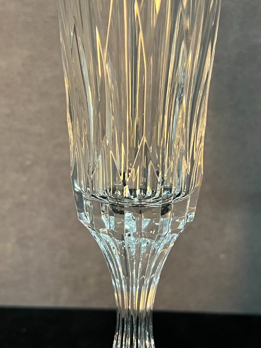 Set Of 10 Baccarat Crystal Champagne Flutes, Assas Model, Height 21.6 Cm-photo-3