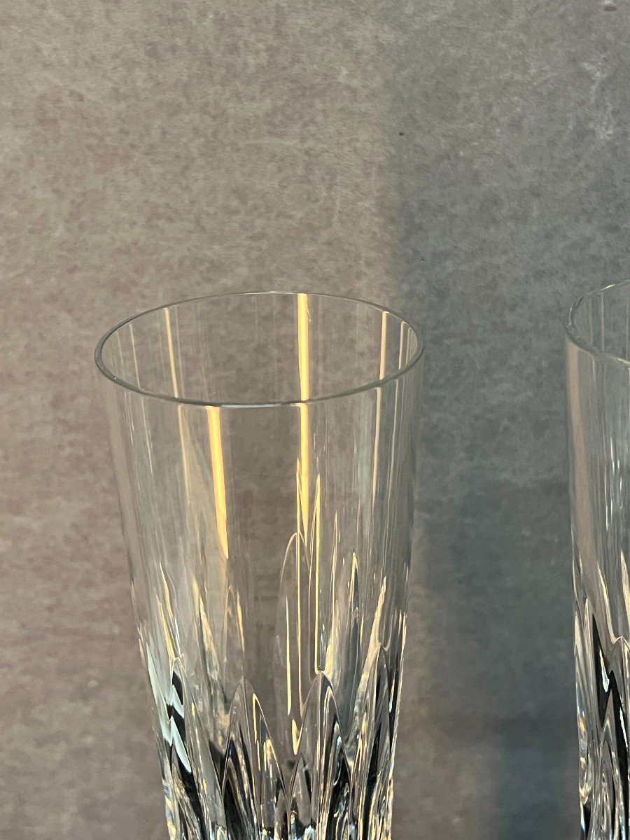 Set Of 10 Baccarat Crystal Champagne Flutes, Assas Model, Height 21.6 Cm-photo-5