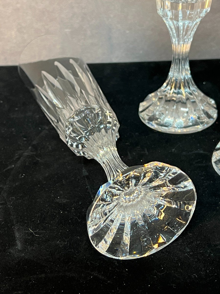 Set Of 10 Baccarat Crystal Champagne Flutes, Assas Model, Height 21.6 Cm-photo-6