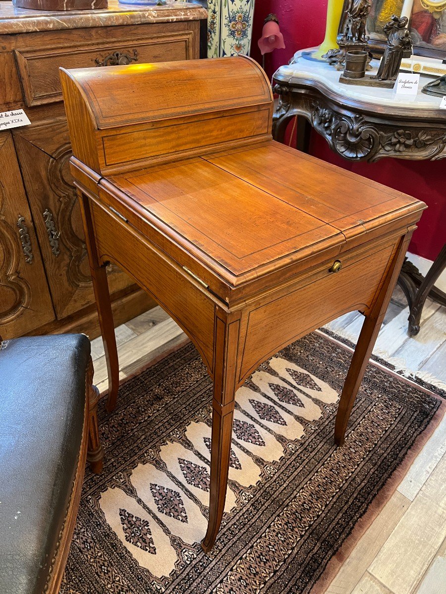 Beautiful English Cabinet, Solid Cherry With Marquetry, Stamped On The Lock Bramah London-photo-3