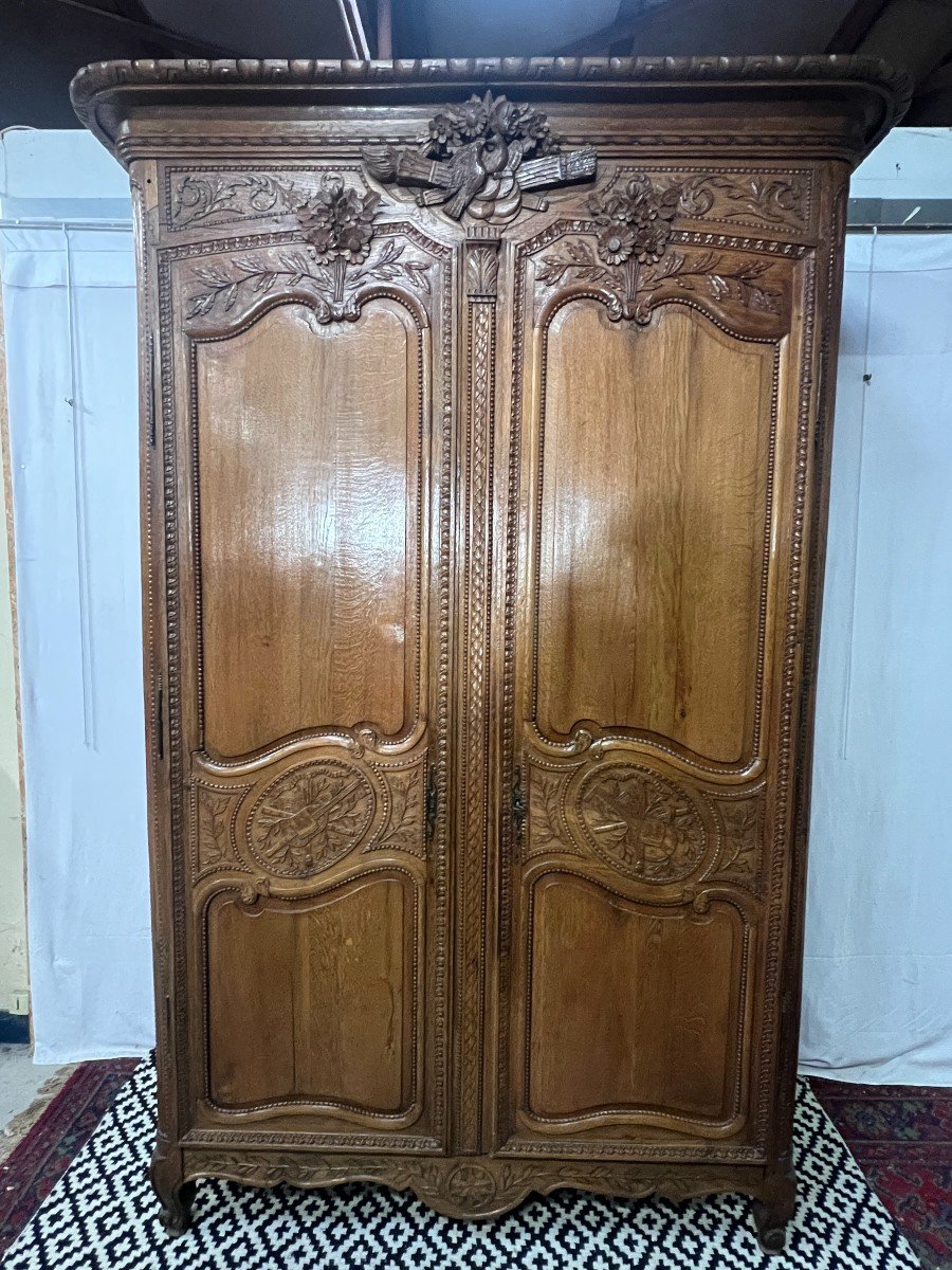 Armoire De Mariage Normande En Chêne Clair, époque XIXe, Bel état, H 244 Cm