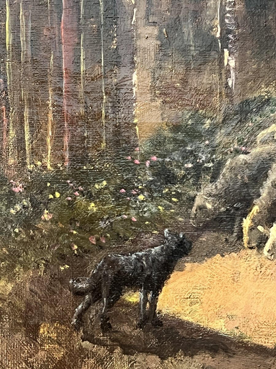 Tableau Ancien, Signé De Jules Louis Rame (1855-1927)  Les Bergers Avec Leurs Moutons Et Chien-photo-4