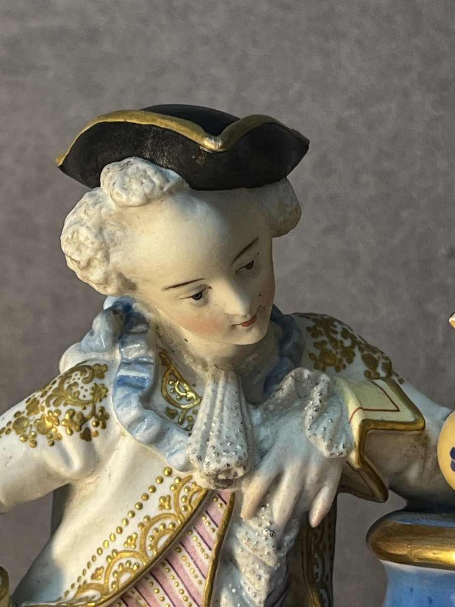 Pendule Romantique En Porcelaine Et Biscuit, Marquis Et Marquise à La Fontaine, XIXe Siècle-photo-3
