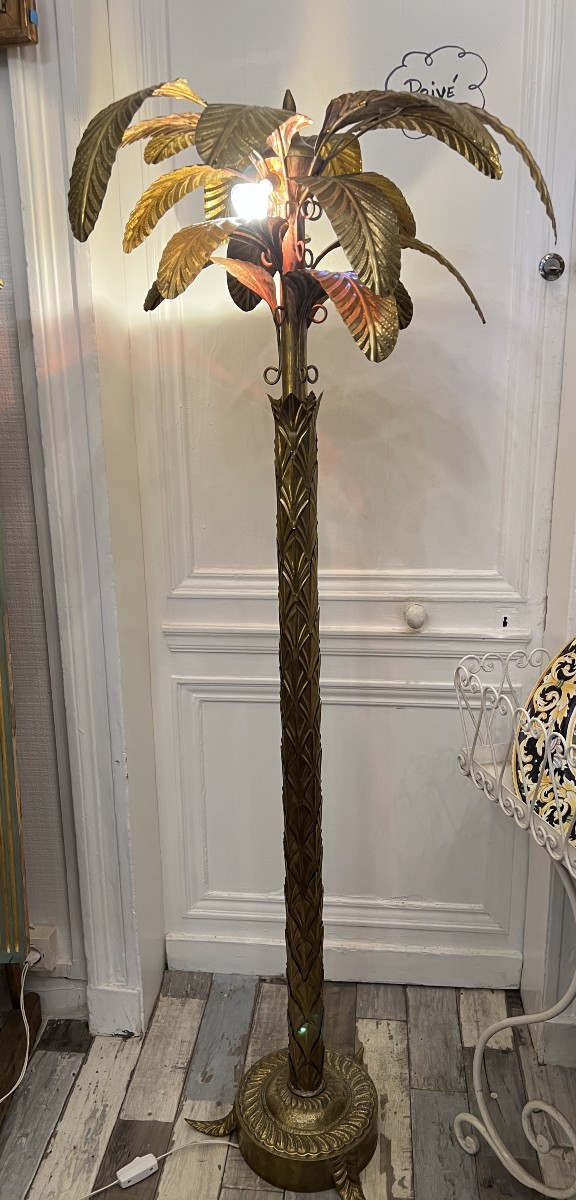 Gilt Brass Floor Lamp, Palm Tree Shape, Jansen Style, Circa 1970/80