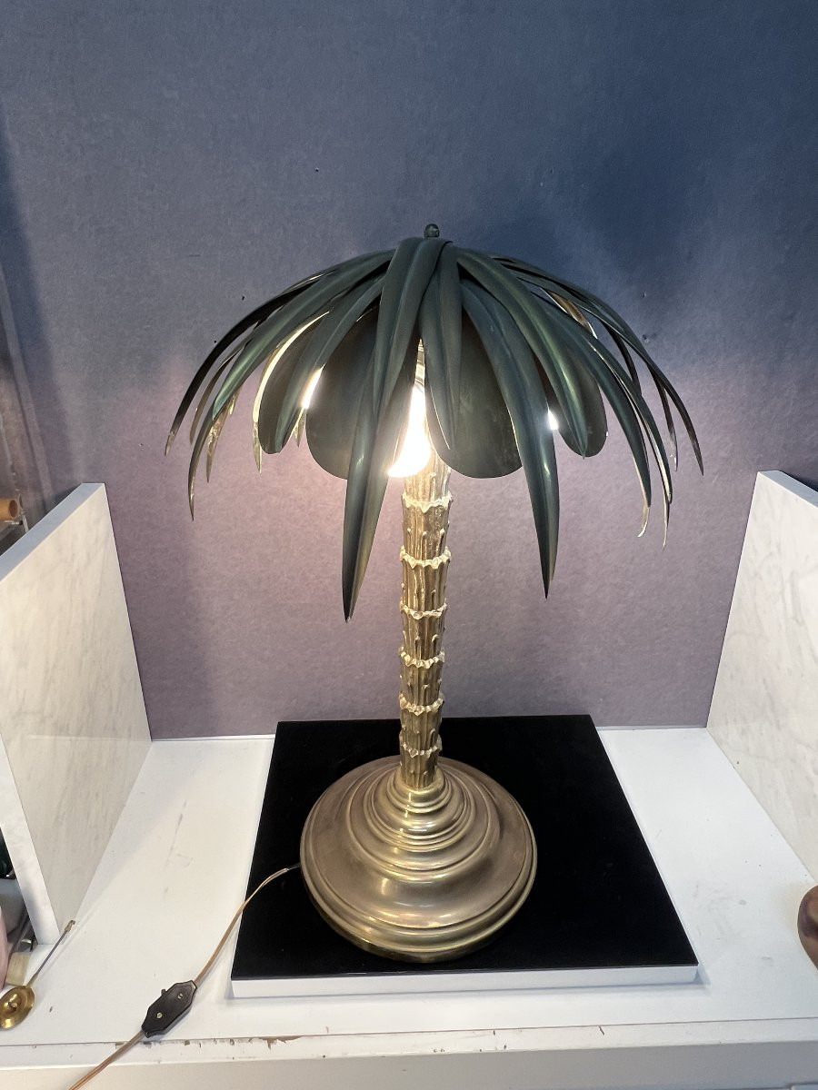 Palm Tree Lamp In The Style Of Maison Charles, Bronze And Brass, 20th Century Design-photo-2
