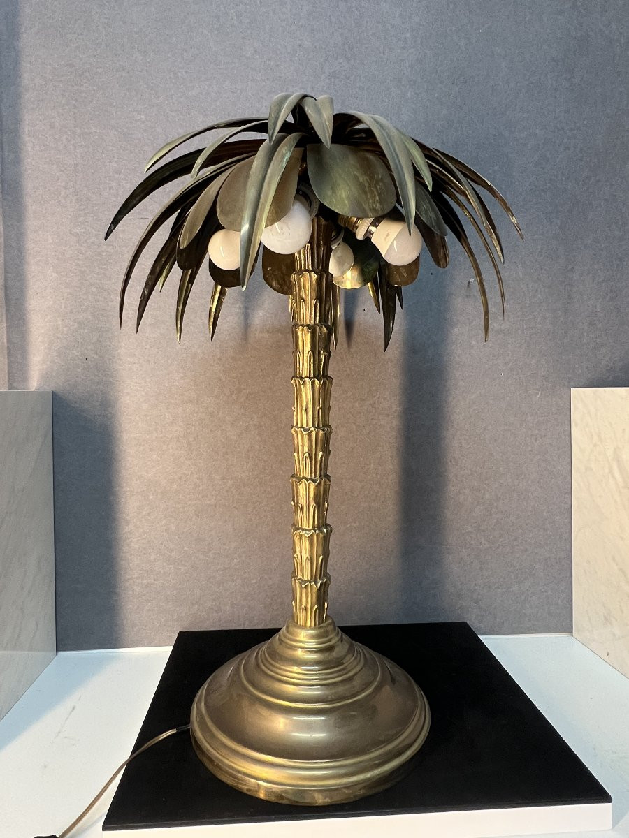 Palm Tree Lamp In The Style Of Maison Charles, Bronze And Brass, 20th Century Design-photo-3