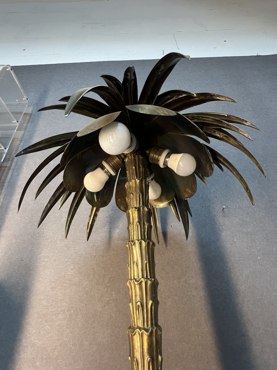 Palm Tree Lamp In The Style Of Maison Charles, Bronze And Brass, 20th Century Design-photo-3
