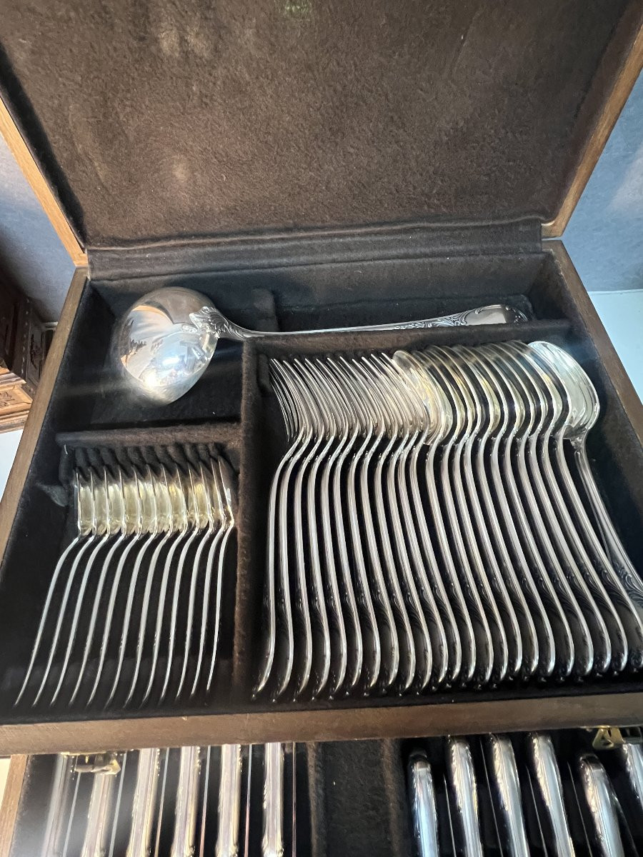Silver-plated Metal Cutlery Set From Christofle, Marly Model, Near Mint Condition-photo-2
