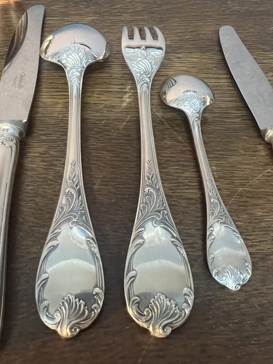 Silver-plated Metal Cutlery Set From Christofle, Marly Model, Near Mint Condition-photo-5