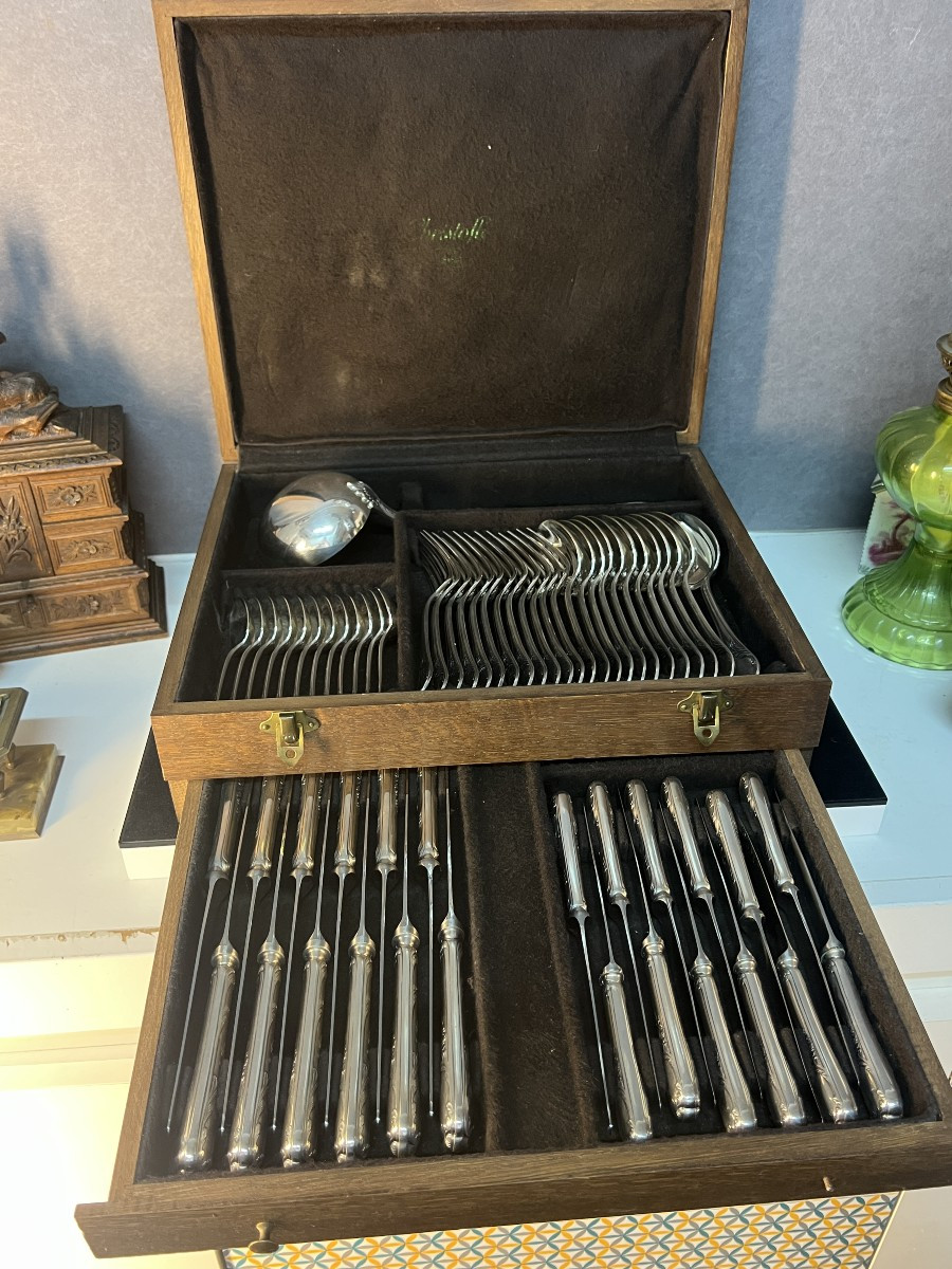 Silver-plated Metal Cutlery Set From Christofle, Marly Model, Near Mint Condition
