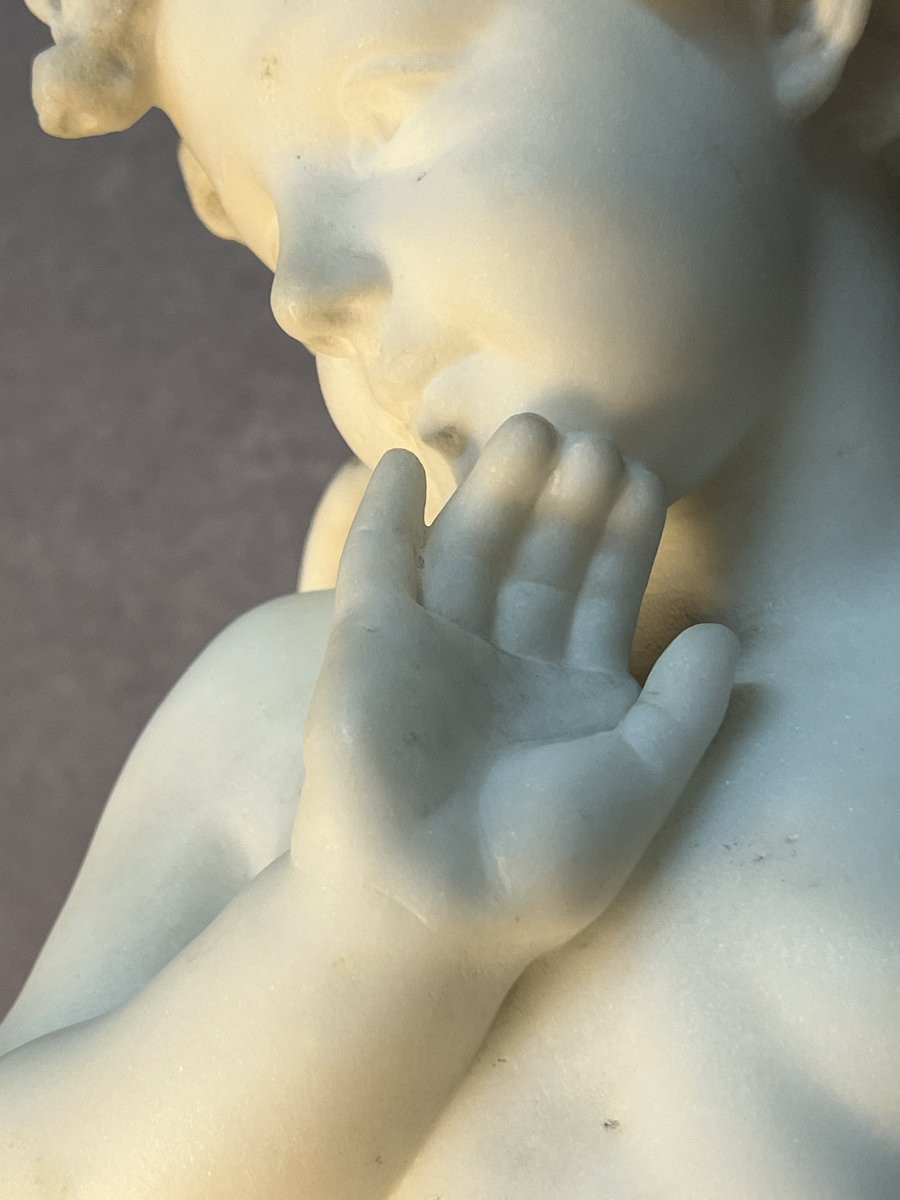 Adolfo Cipriani, Grande Sculpture De Cupidon, Ange Aux Ailes Semi Déployées, 58 Cm-photo-1