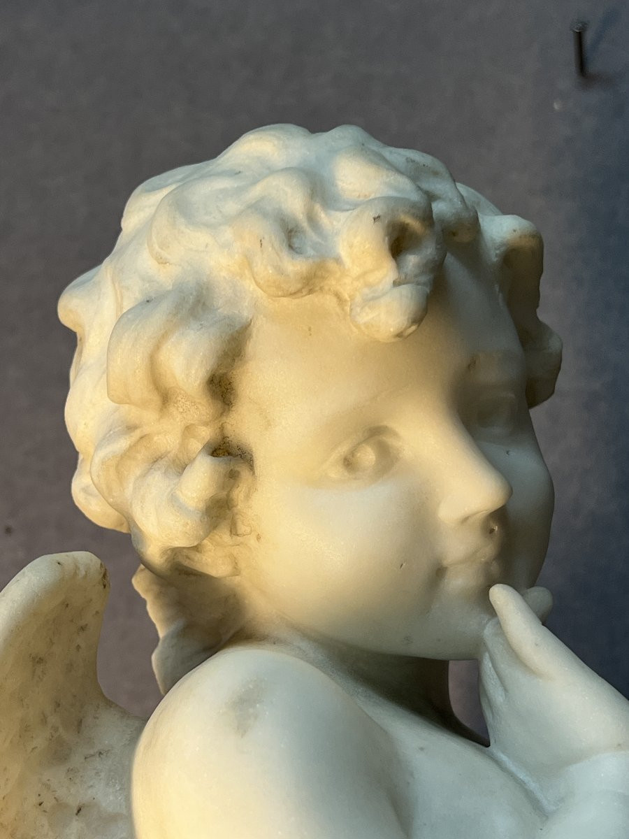 Adolfo Cipriani, Grande Sculpture De Cupidon, Ange Aux Ailes Semi Déployées, 58 Cm-photo-8
